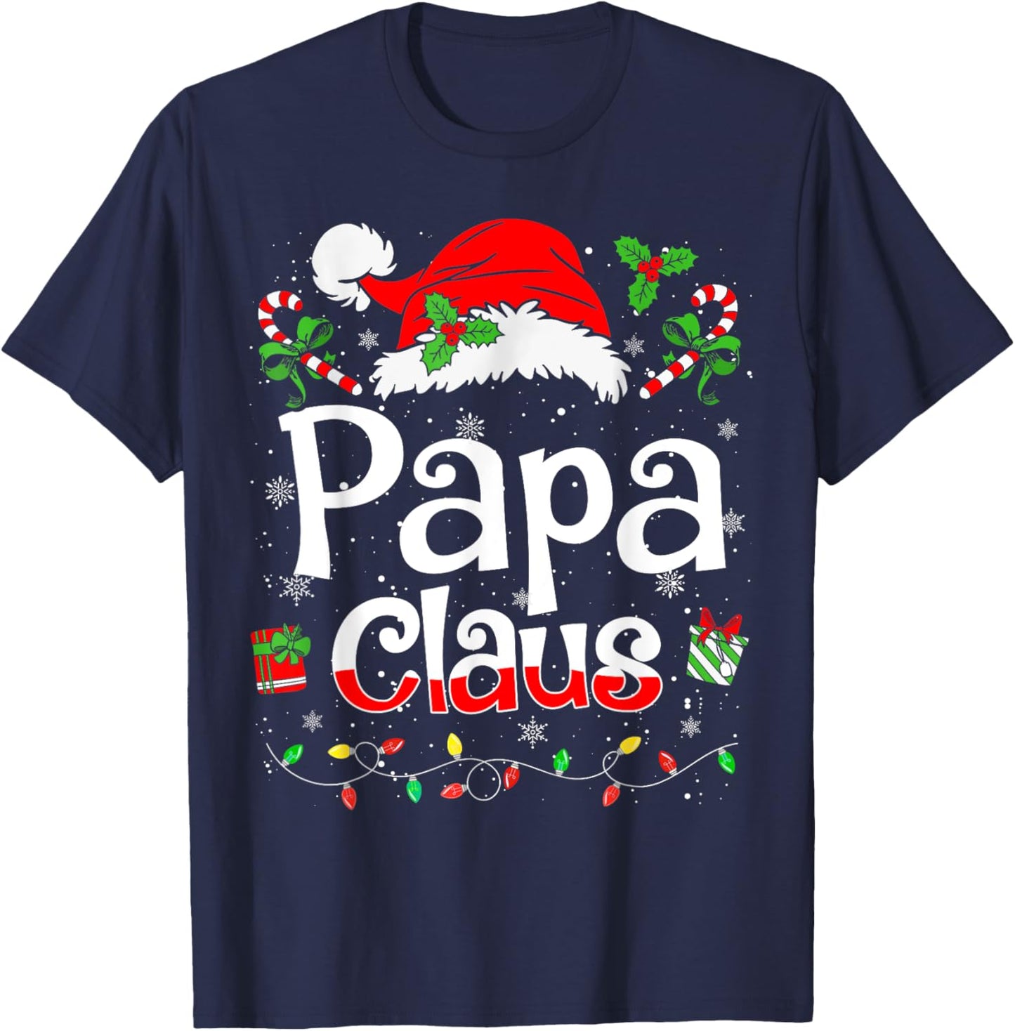 Papa Claus Shirt Christmas Lights Pajama Family Matching T-Shirt - T-Shirt | Navy