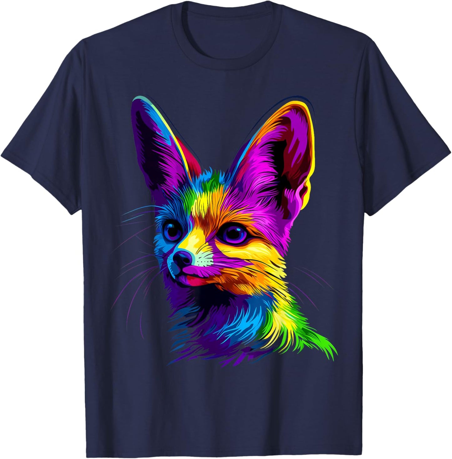 Colorful Fennec Fox Face Cute Animal Lover Men Women Black T-Shirt - T-Shirt | Navy