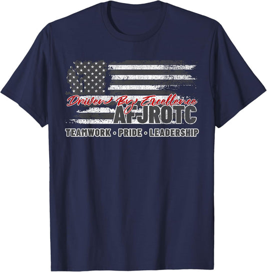 AFJROTC Teamwork Pride Leadership American Flag JROTC Cadet T-Shirt - T-Shirt | Navy