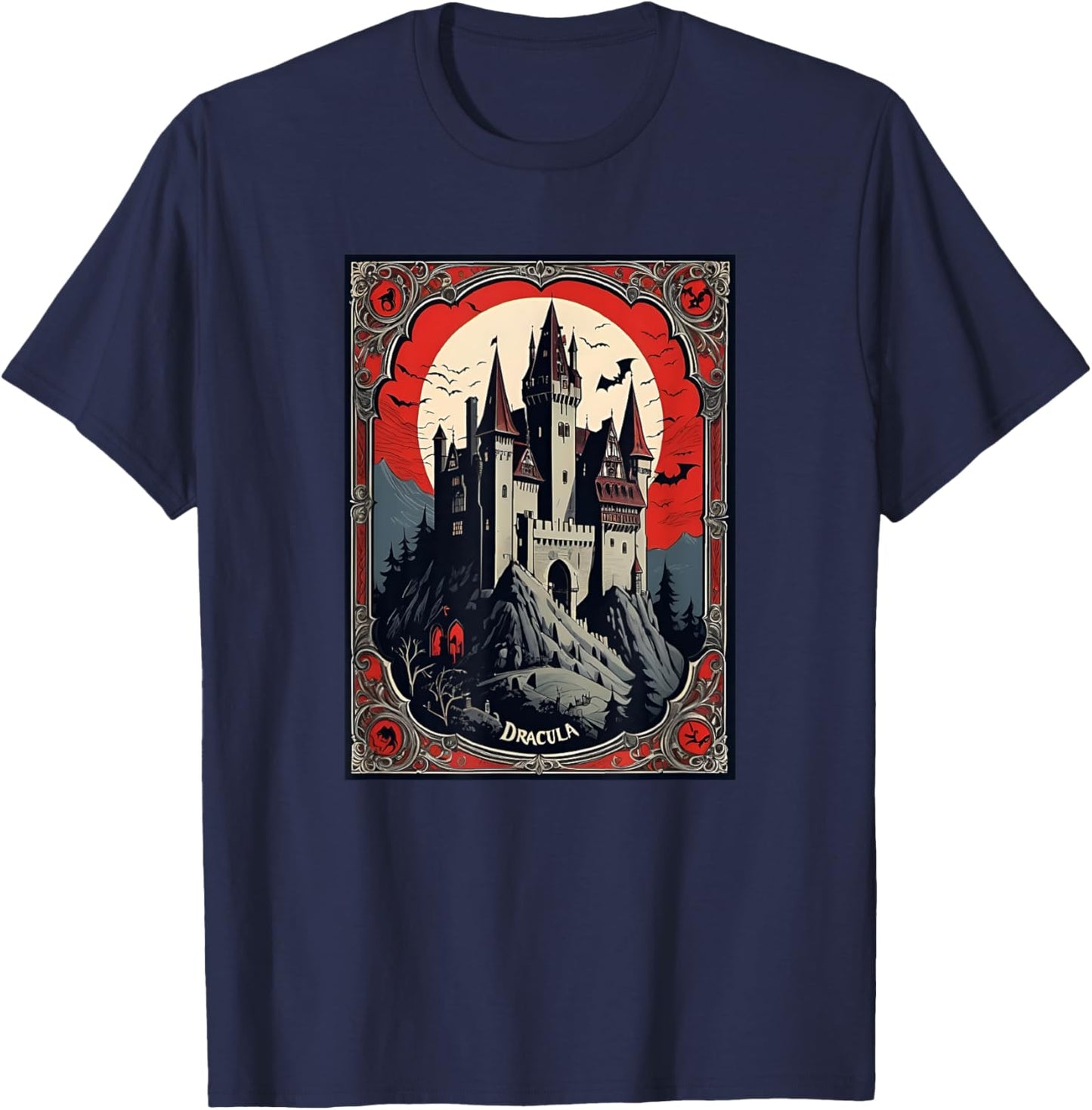 Dracula's Castle Book Cover Illustration T-Shirt - T-Shirt | Navy