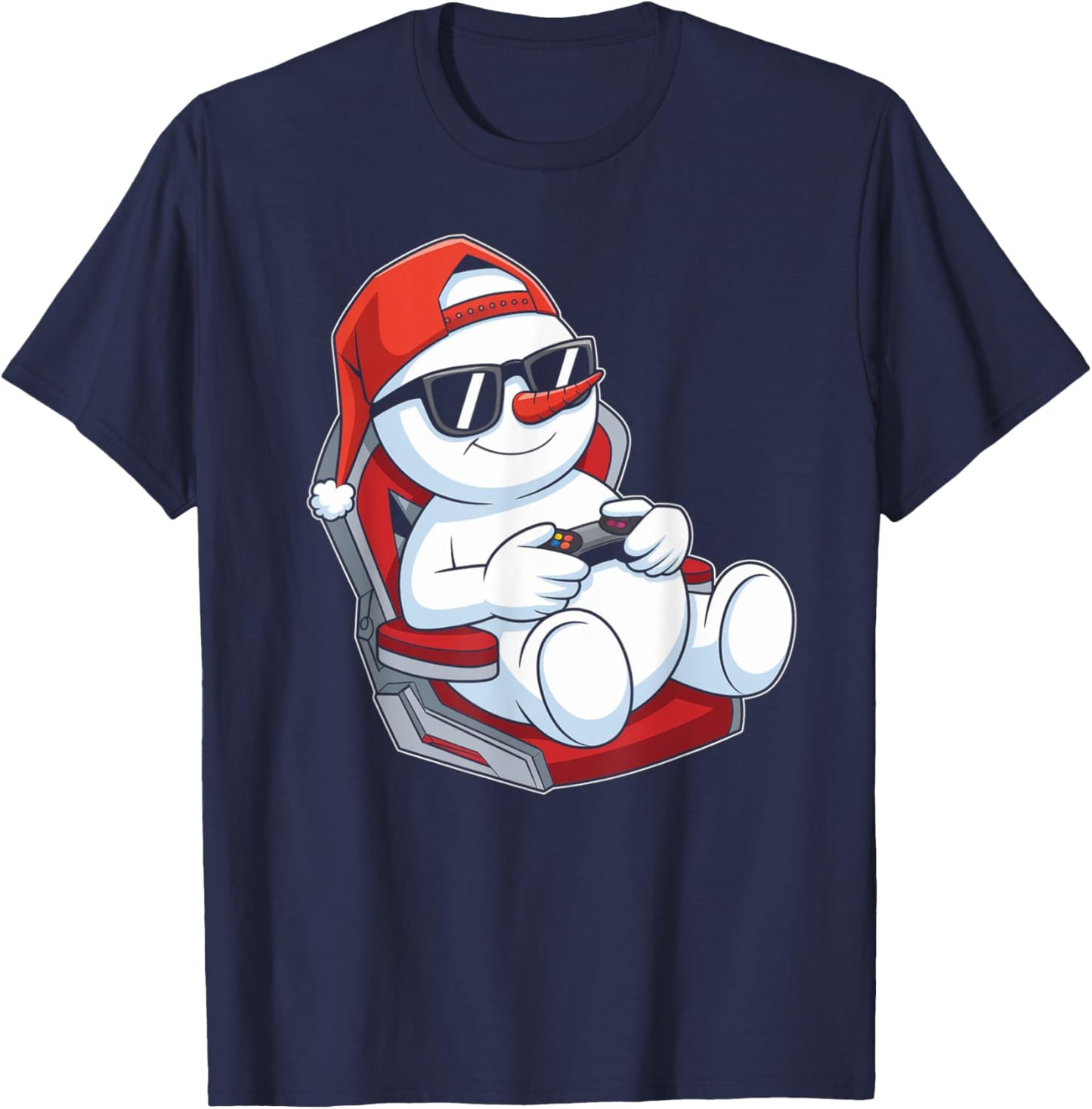 Christmas Snowman Gamer Funny Video Gaming Xmas Kids Boys T-Shirt - T-Shirt | Navy