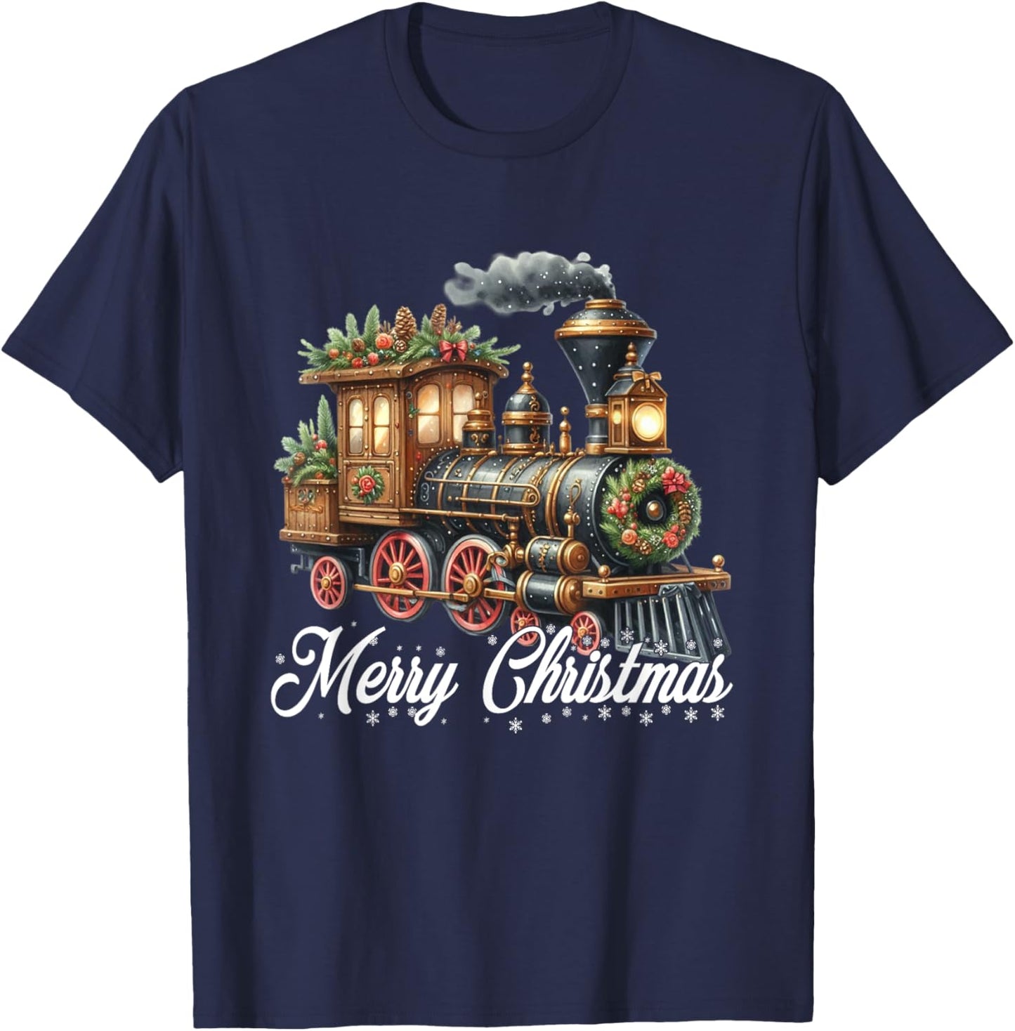 Merry Christmas Steam Train Locomotive Family Pajamas T-Shirt - T-Shirt | Navy