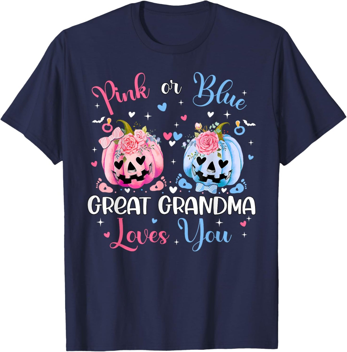 Pink or Blue Great Grandma Loves You Pumpkin Gender Reveal T-Shirt - T-Shirt | Navy