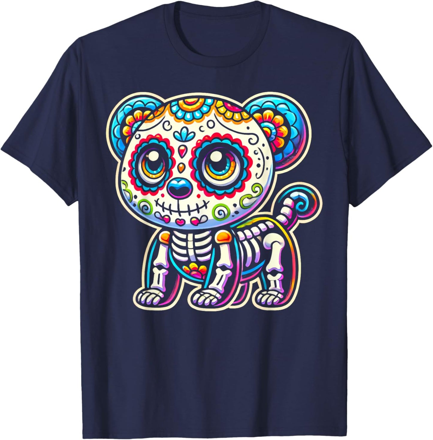 Day of the Dead Panda Sugar Skull Mexican Dia De Los Muertos T-Shirt - T-Shirt | Navy