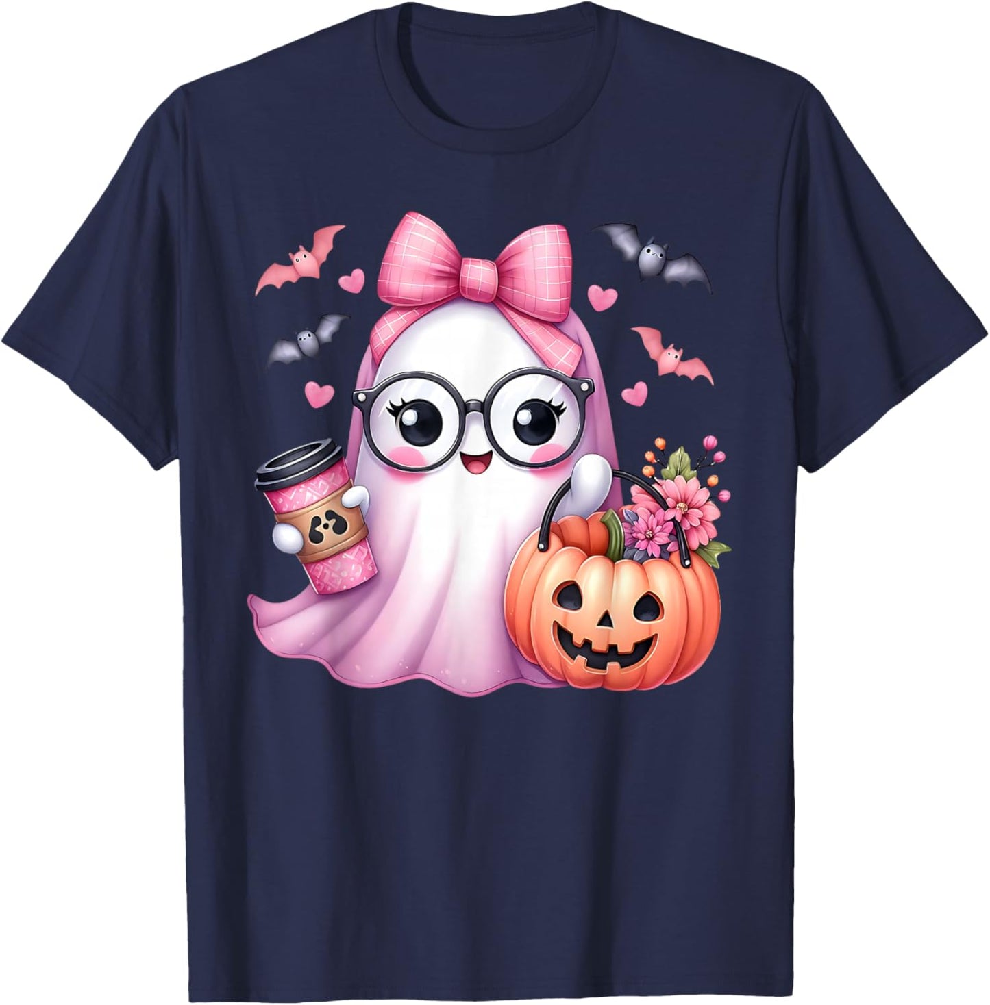 Cute Pink Ghost Boo Halloween Costume for Girl Kids Toddler T-Shirt - T-Shirt | Navy
