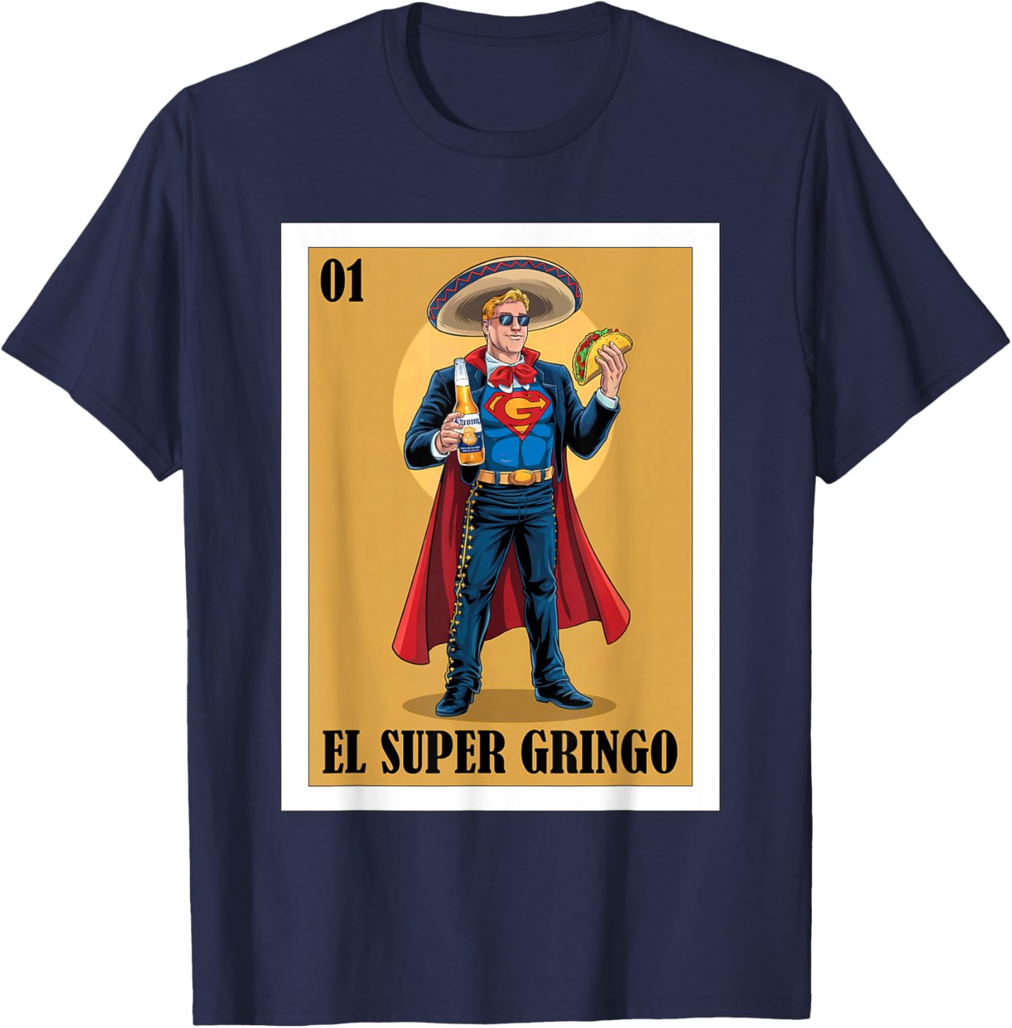 Funny Mexican Design for Blonde Guys - El Super Gringo T-Shirt - T-Shirt | Navy