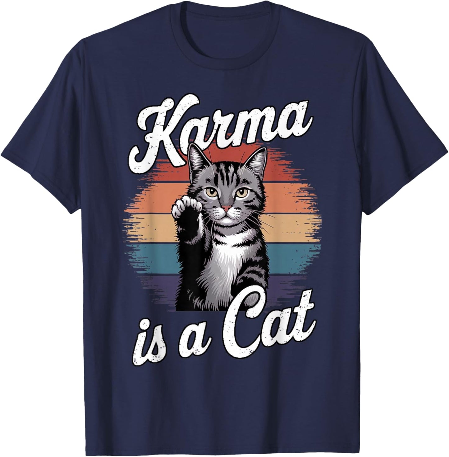 Vintage Karma is a Cat Cat Lovers for Girls Man and Kids T-Shirt - T-Shirt | Navy