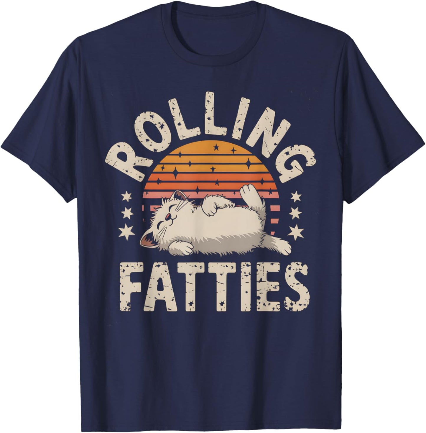Cool Rolling Fatties Designs -Adults Black Cat-Themed T-Shirt - T-Shirt | Navy
