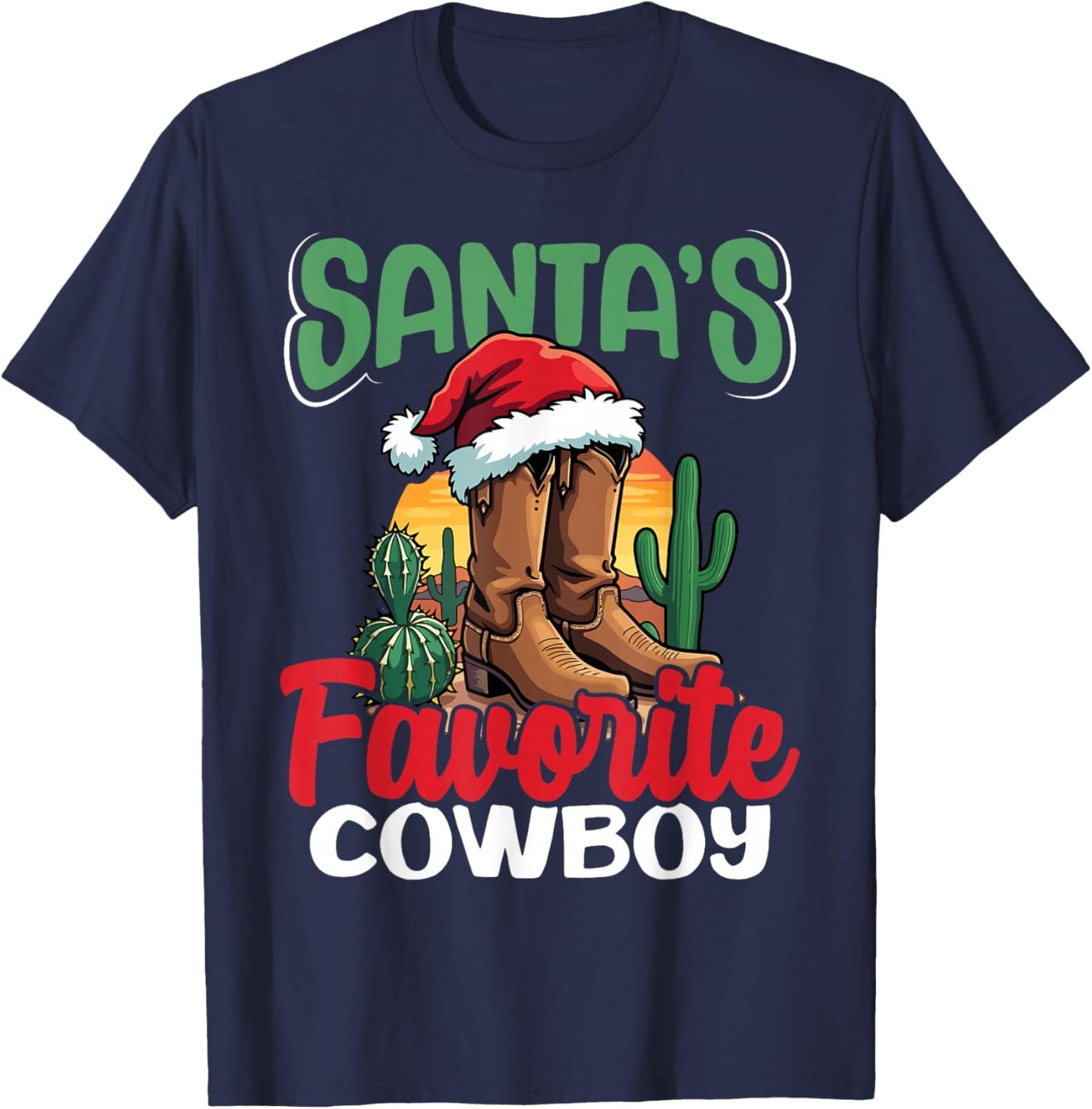 Santa's Favorite Cowboy Western Christmas Holiday T-Shirt - T-Shirt | Navy