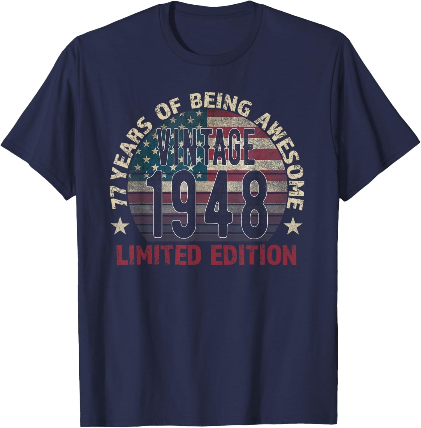 77th Birthday Gift men Vintage born 1948 turning 77 Year Old T-Shirt - T-Shirt | Navy