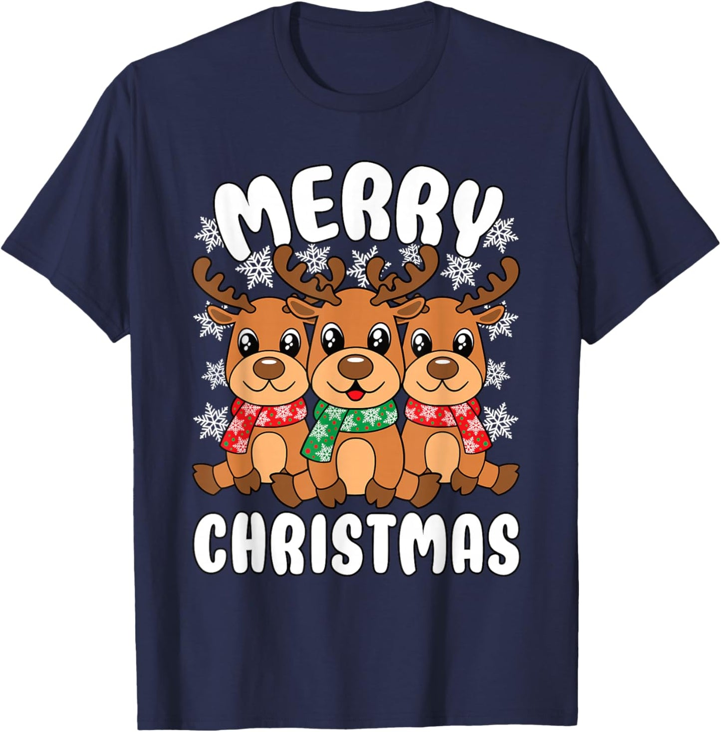 Merry Christmas Funny Christmas Xmas Reindeer Men Women Kids T-Shirt - T-Shirt | Navy