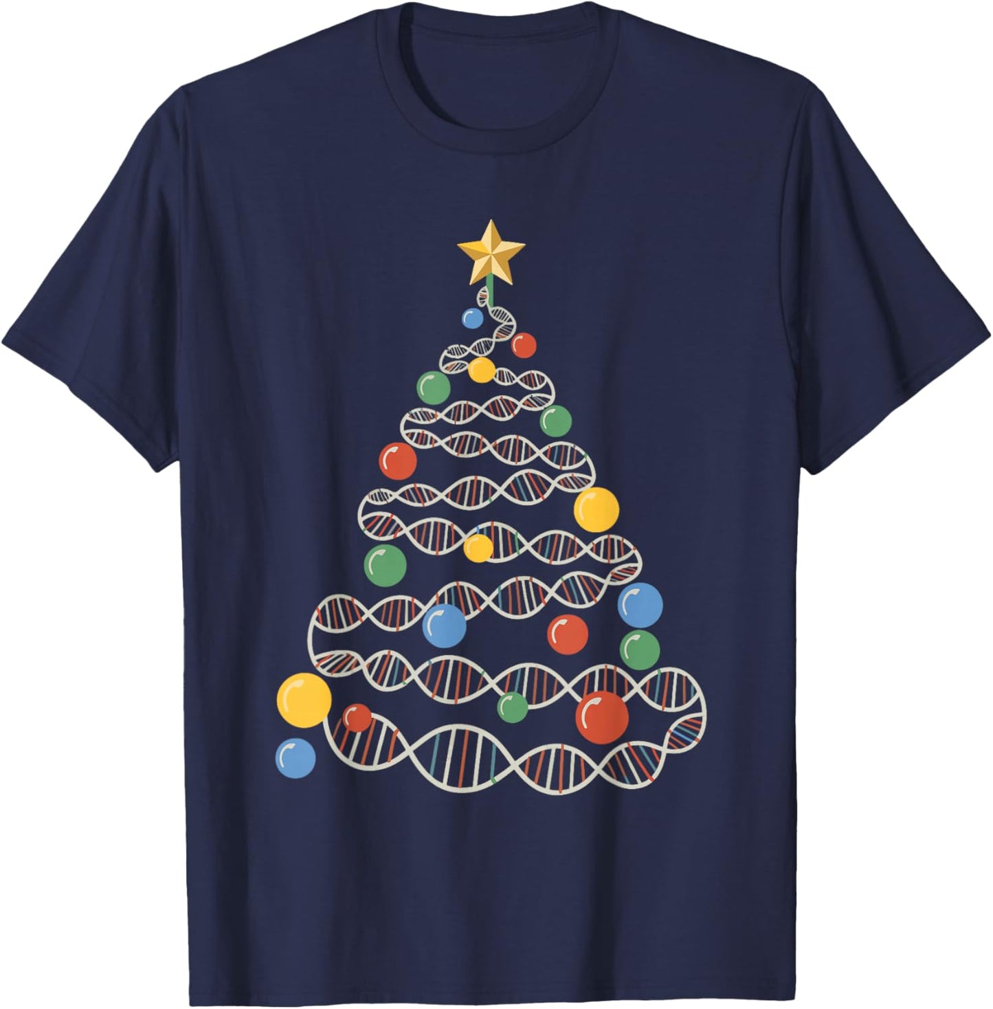 DNA Helix Christmas Tree Scientist Biology Science Teacher T-Shirt - T-Shirt | Navy