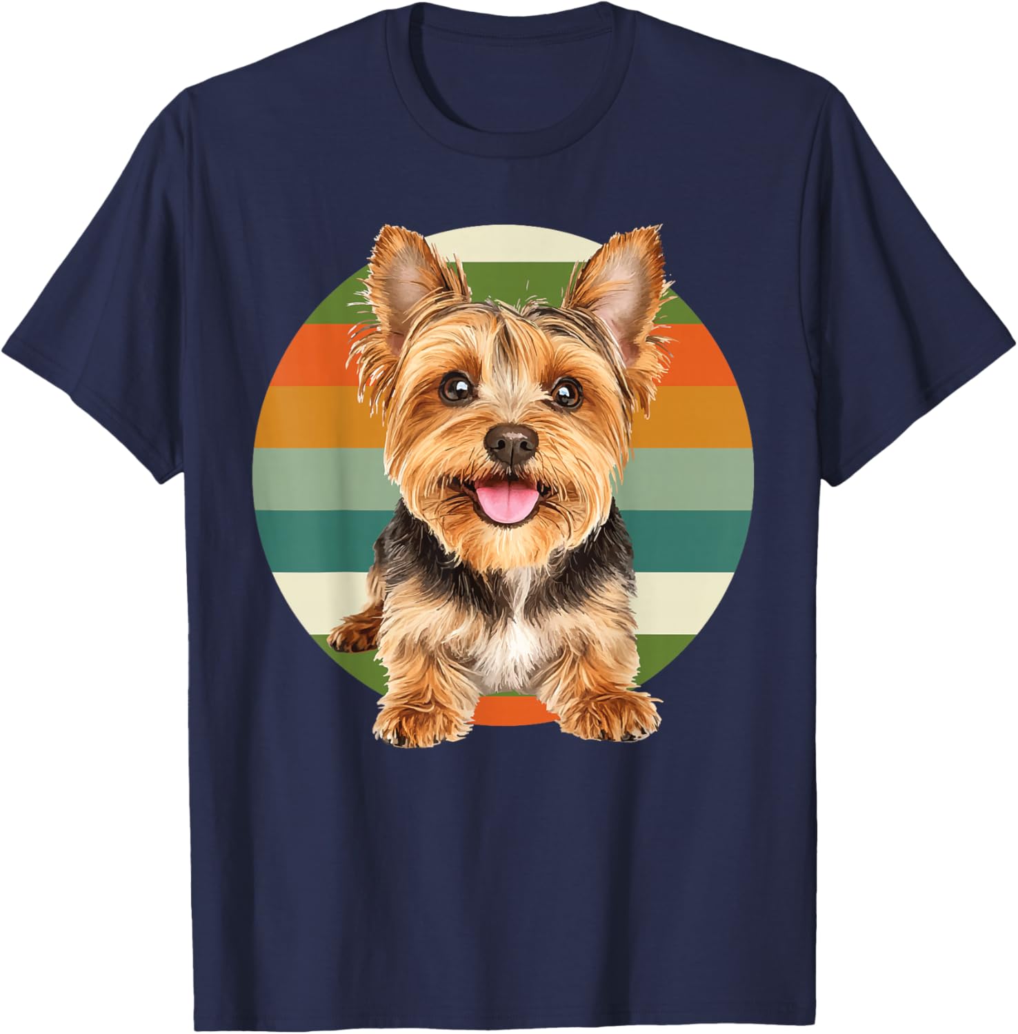 Yorkshire Terrier Dog Yorkie Retro Look Circle Moms Dads Women Girls Kids T-Shirt - T-Shirt | Navy