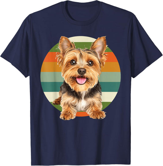 Yorkshire Terrier Dog Yorkie Retro Look Circle Moms Dads Women Girls Kids T-Shirt - T-Shirt | Navy