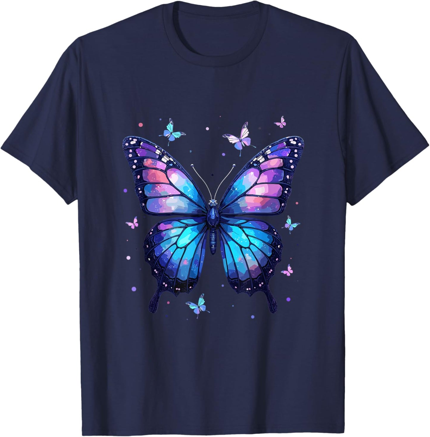 Mystical Artistry -Child Butterfly Abstract Modern Black , Small, Short Sleeve T-Shirt - T-Shirt | Navy