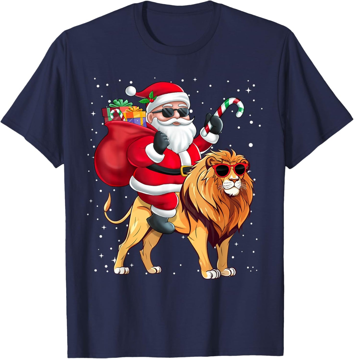 Santa Claus Riding A Lion Christmas Boy Girl Kids T-Shirt - T-Shirt | Navy