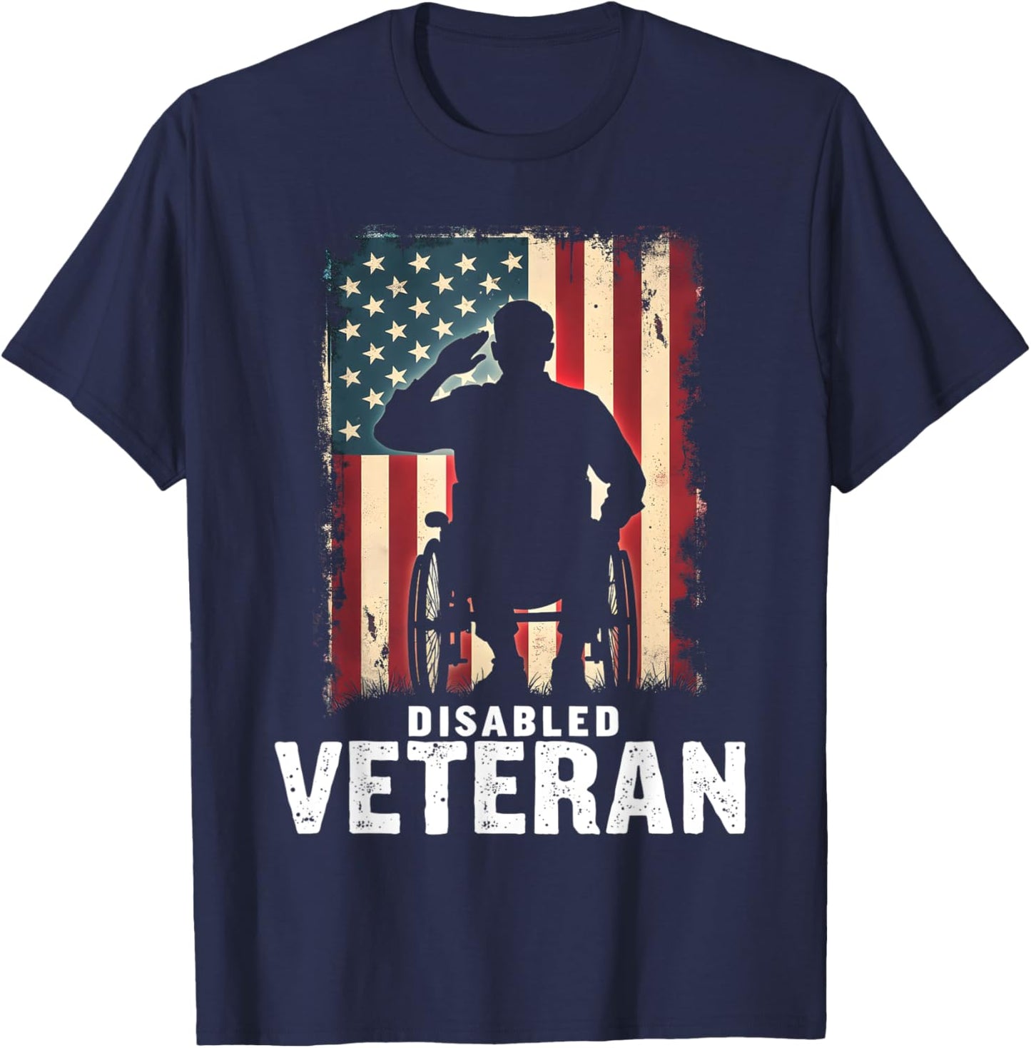 Disabled Veteran American Flag Veterans Day Men Women T-Shirt - T-Shirt | Navy