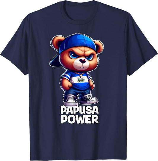 PAPUSA Power Cute Teddy Bear El Salvador Flag Salvadorian T-Shirt - T-Shirt | Navy