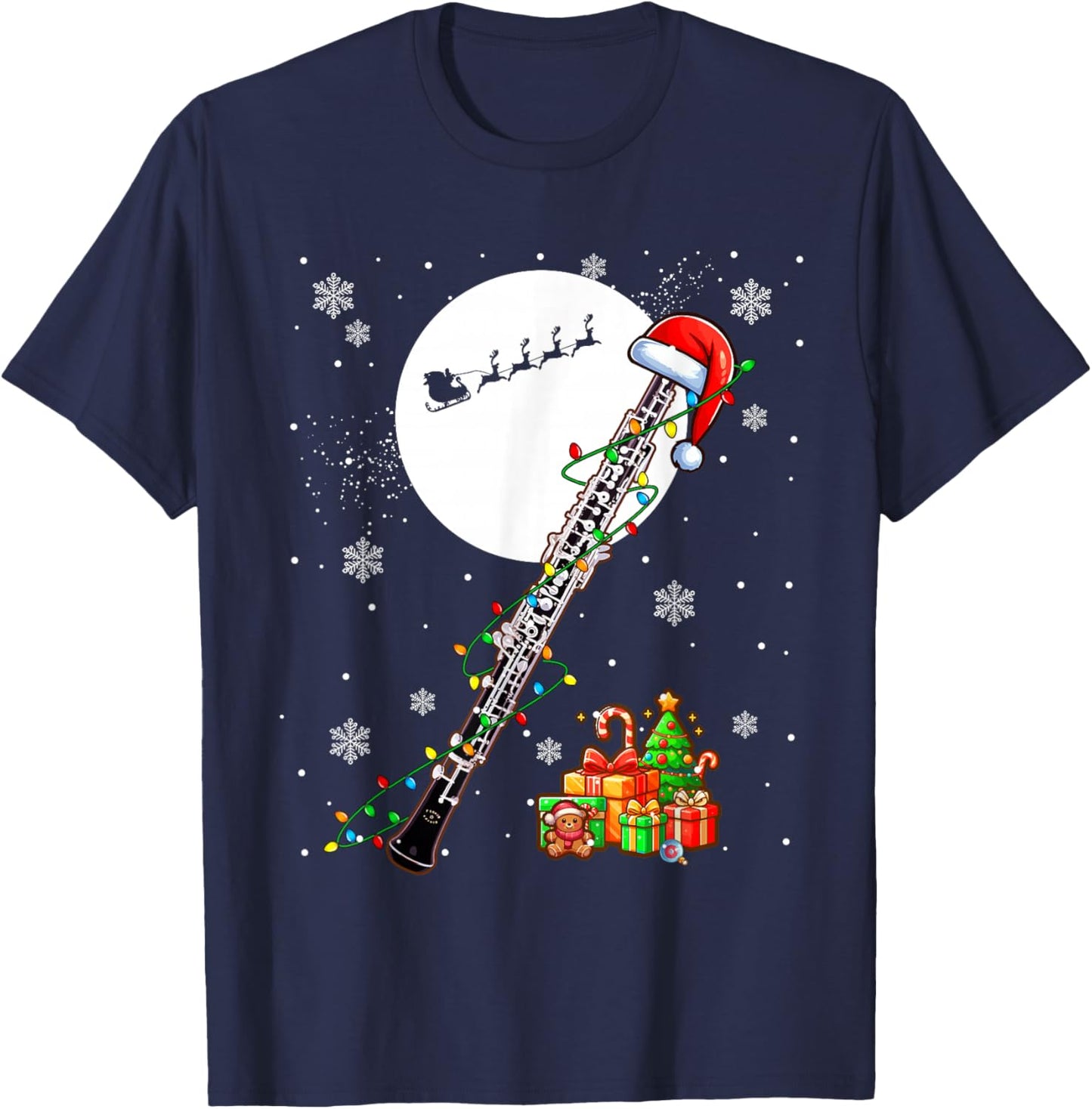 Santa Oboe Christmas Instrumentalist Lover Player Team T-Shirt - T-Shirt | Navy