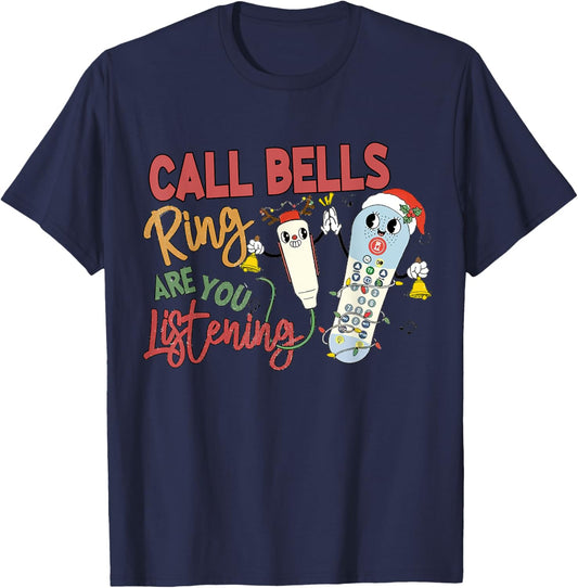 Funny Christmas Call Bells Ring Emergency Nurse Outfit T-Shirt - T-Shirt | Navy