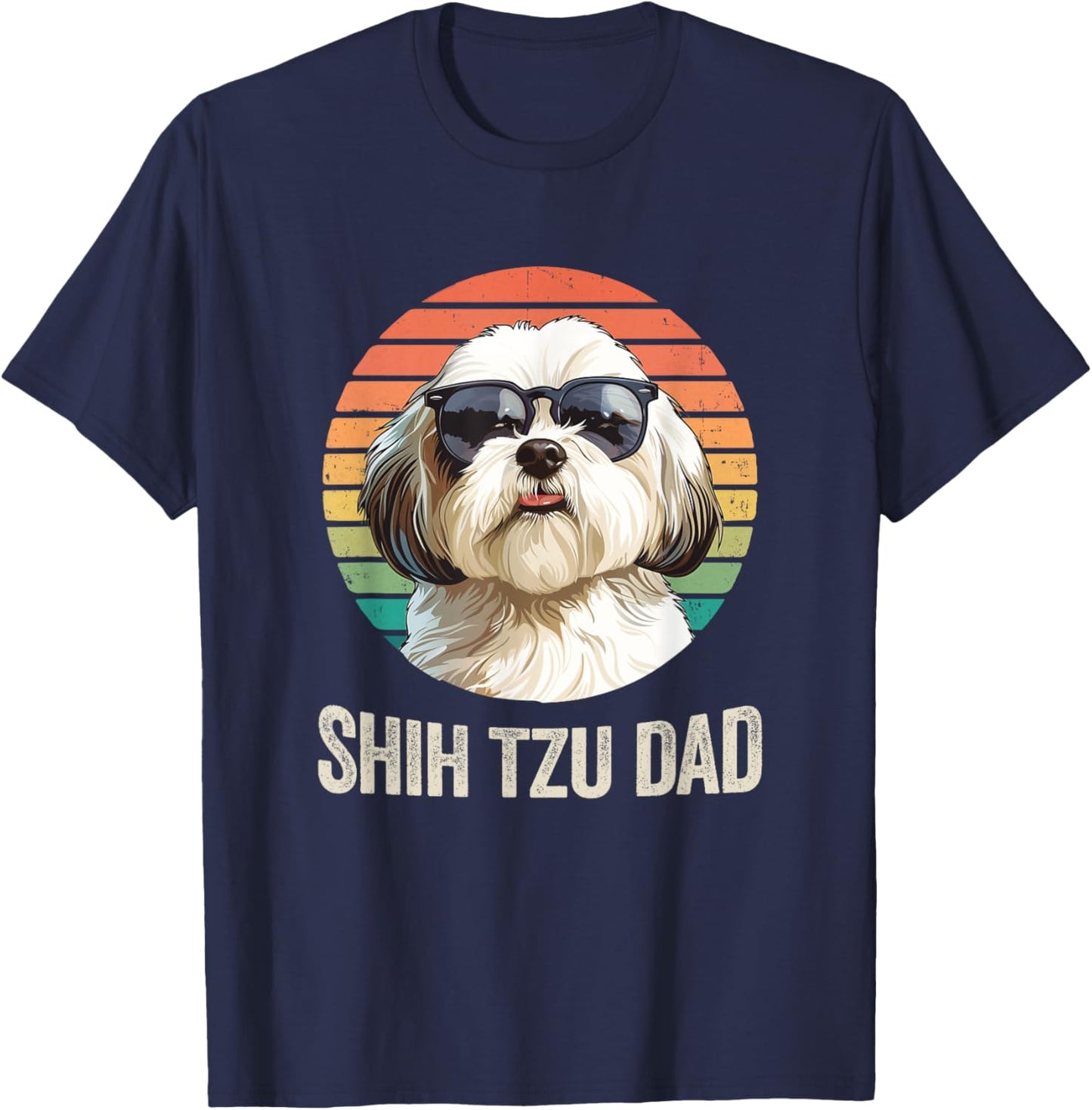Vintage Shih Tzu Dad Fathers Day For Dog Lover Funny Men Women T-Shirt - T-Shirt | Navy