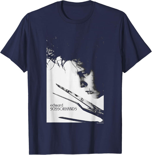 Edward Scissorhands Iconic Edward Vintage Big Chest Portrait T-Shirt - T-Shirt | Navy