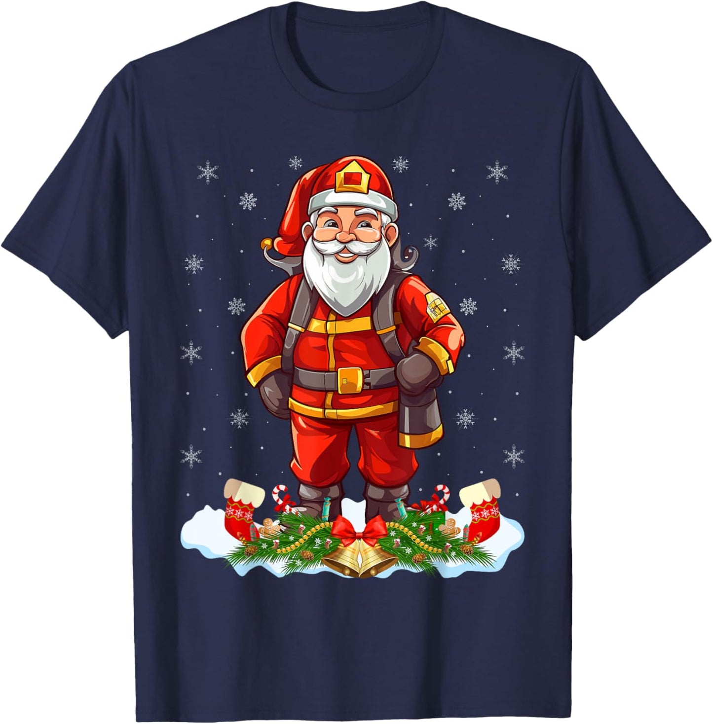 Funny Fireman Costume Santa Claus Firefighter Christmas T-Shirt - T-Shirt | Navy