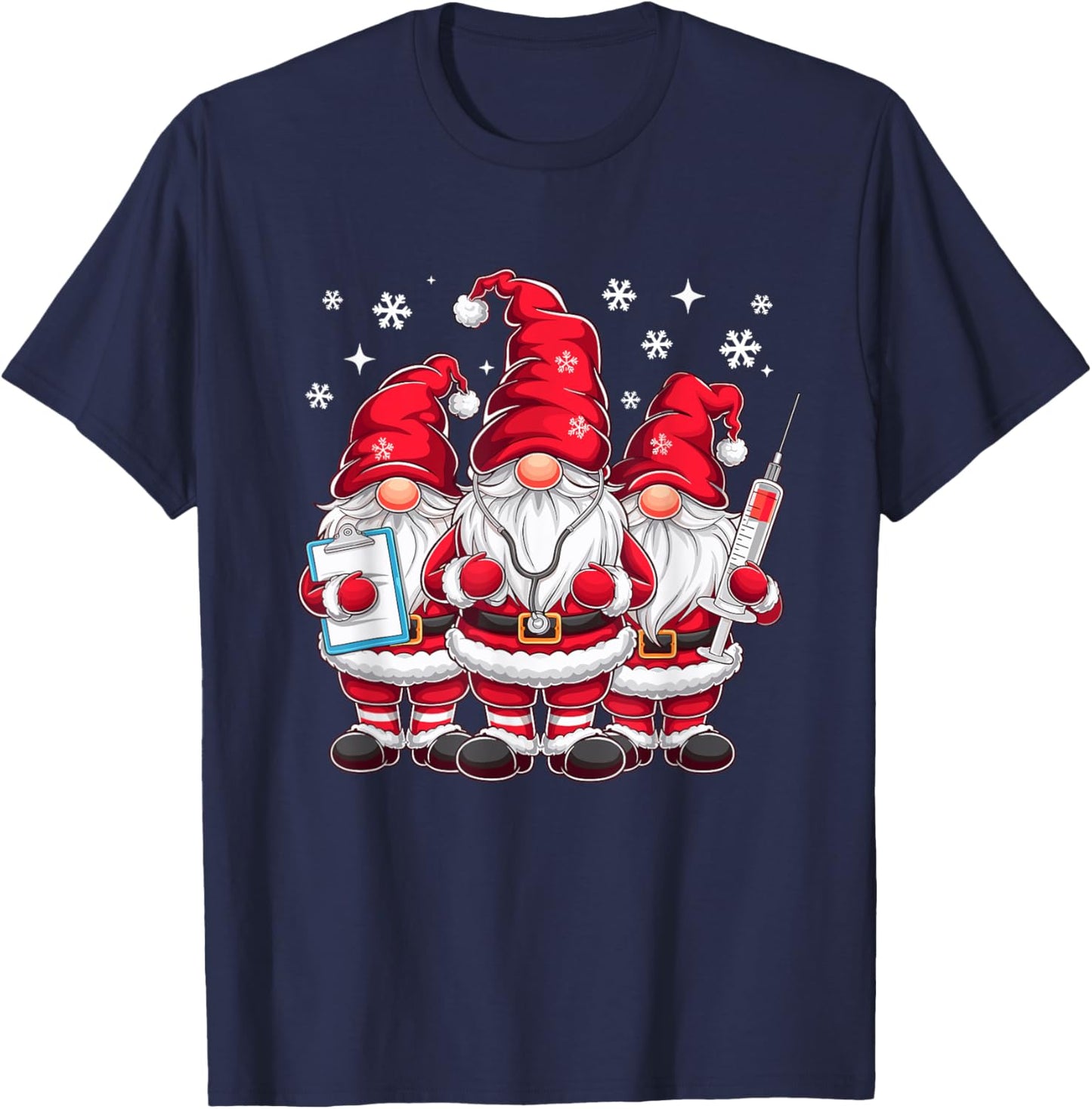 Cute Nursing Christmas Gnomes Xmas Medical Scrub Top Nurse T-Shirt - T-Shirt | Navy