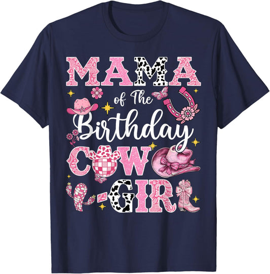 Mama Of The Birthday Cow-Girl Rodeo Mama Bday Party T-Shirt - T-Shirt | Navy