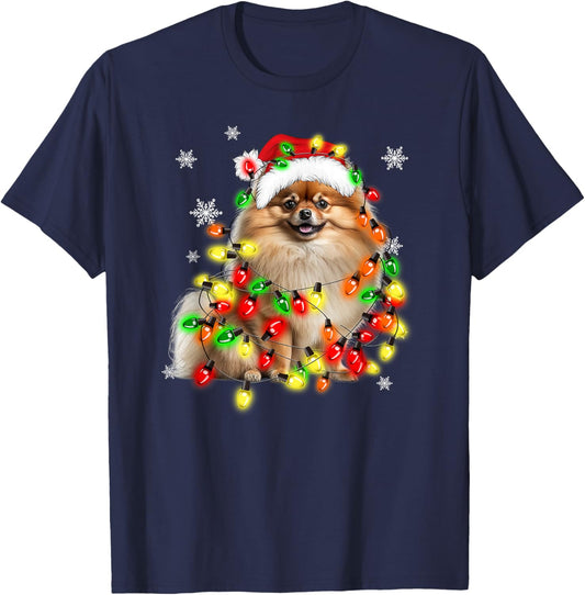 Pomeranian Dog Family Matching Christmas , -Adults/Kids, Black, Small, Short Sleeve, Cotton Blend, Novelty, Christmas, Dog Lovers, Families T-Shirt - T-Shirt | Navy