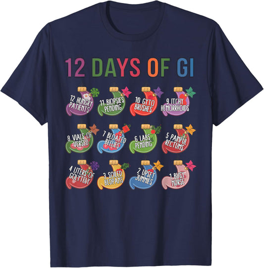 Funny Christmas Gastroenterologist Gastro Crew 12 Days Of GI T-Shirt - T-Shirt | Navy