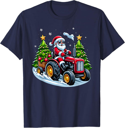 Christmas Tractor Santa Xmas Farm Truck Men Boys Kids T-Shirt - T-Shirt | Navy