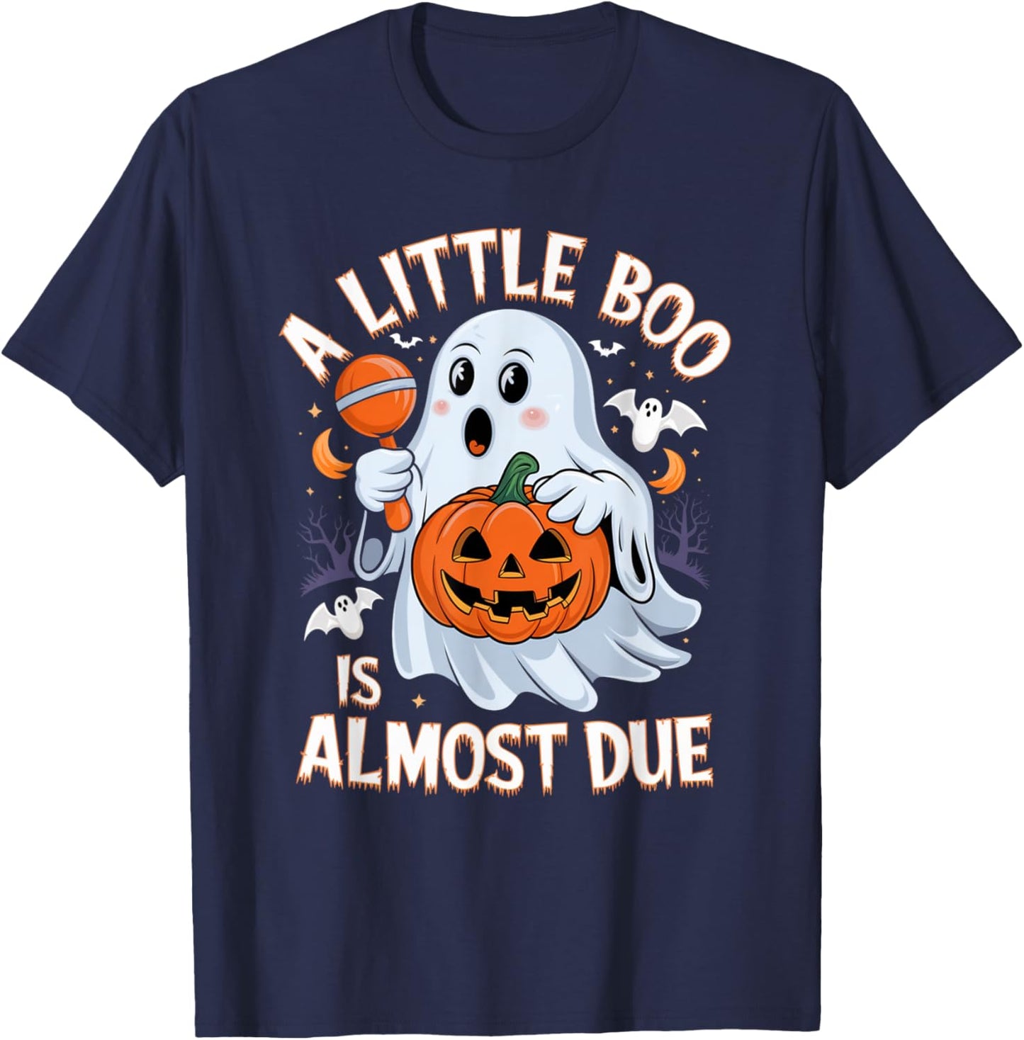 Little Boo Is Almost Due Cute Halloween Pregnancy Reveal T-Shirt - T-Shirt | Navy