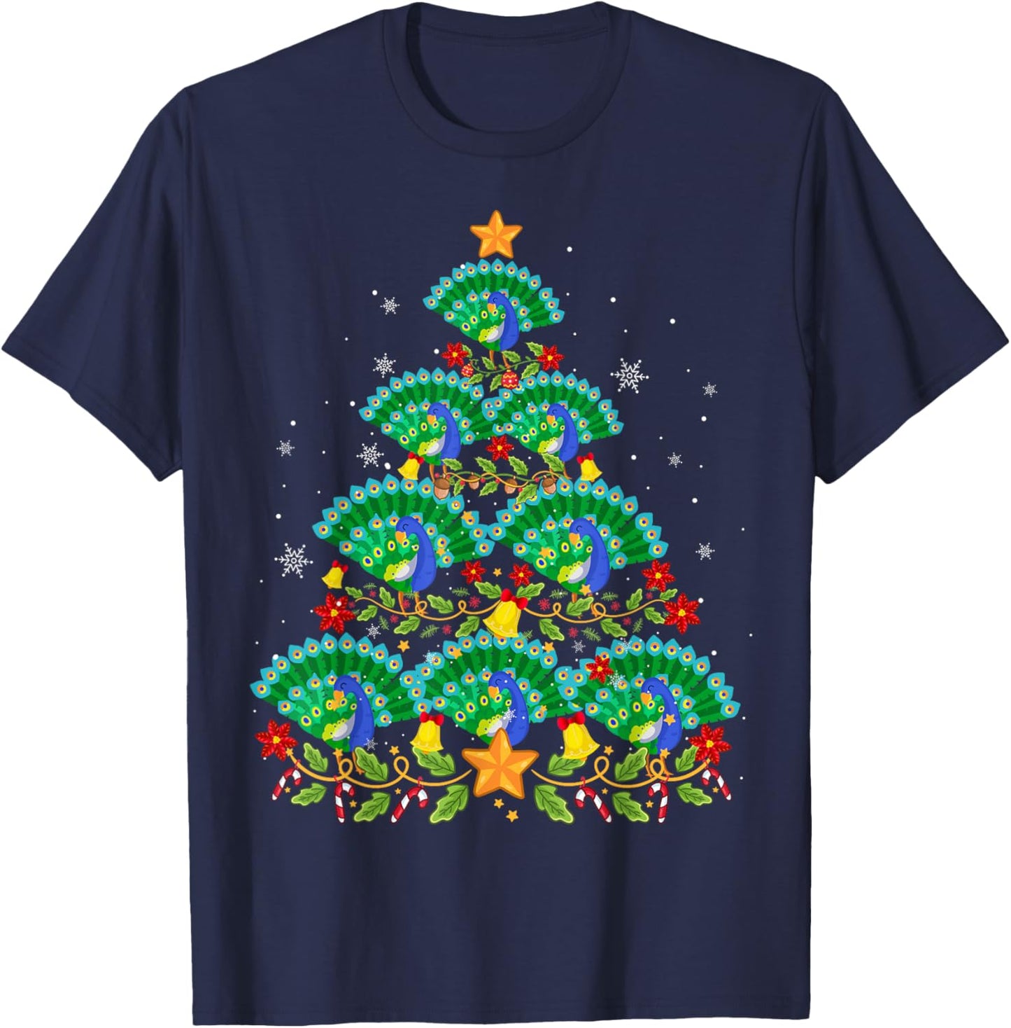 Funny Peacock Bird Lover Xmas Peacock Christmas Tree T-Shirt - T-Shirt | Navy