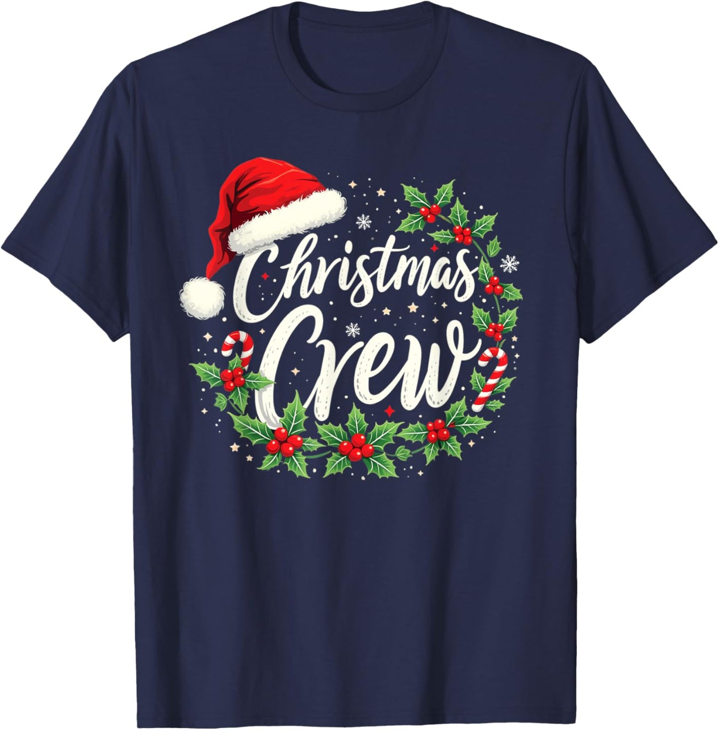 Christmas Crew Family Matching Adults Kids Black Solid Short Sleeve Holiday Party Shirt T-Shirt - T-Shirt | Navy