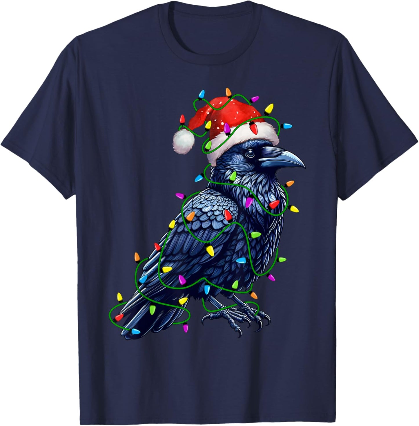 Raven Santa Christmas Tree Lighting Xmas Funny T-Shirt - T-Shirt | Navy