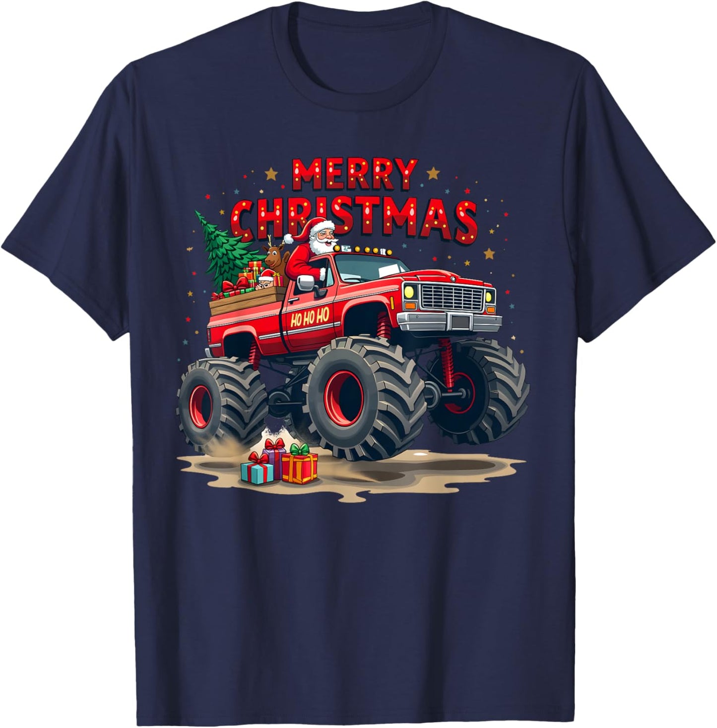Holiday Christmas Monstertruck Off-Road Adventure T-Shirt - T-Shirt | Navy