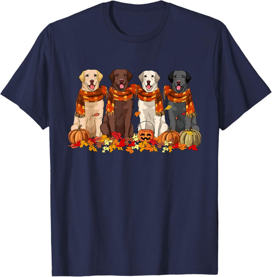 Fall Autumn Pumpkin Labrador Retriever Thanksgiving Dog Mom Men Women T-Shirt - T-Shirt | Navy