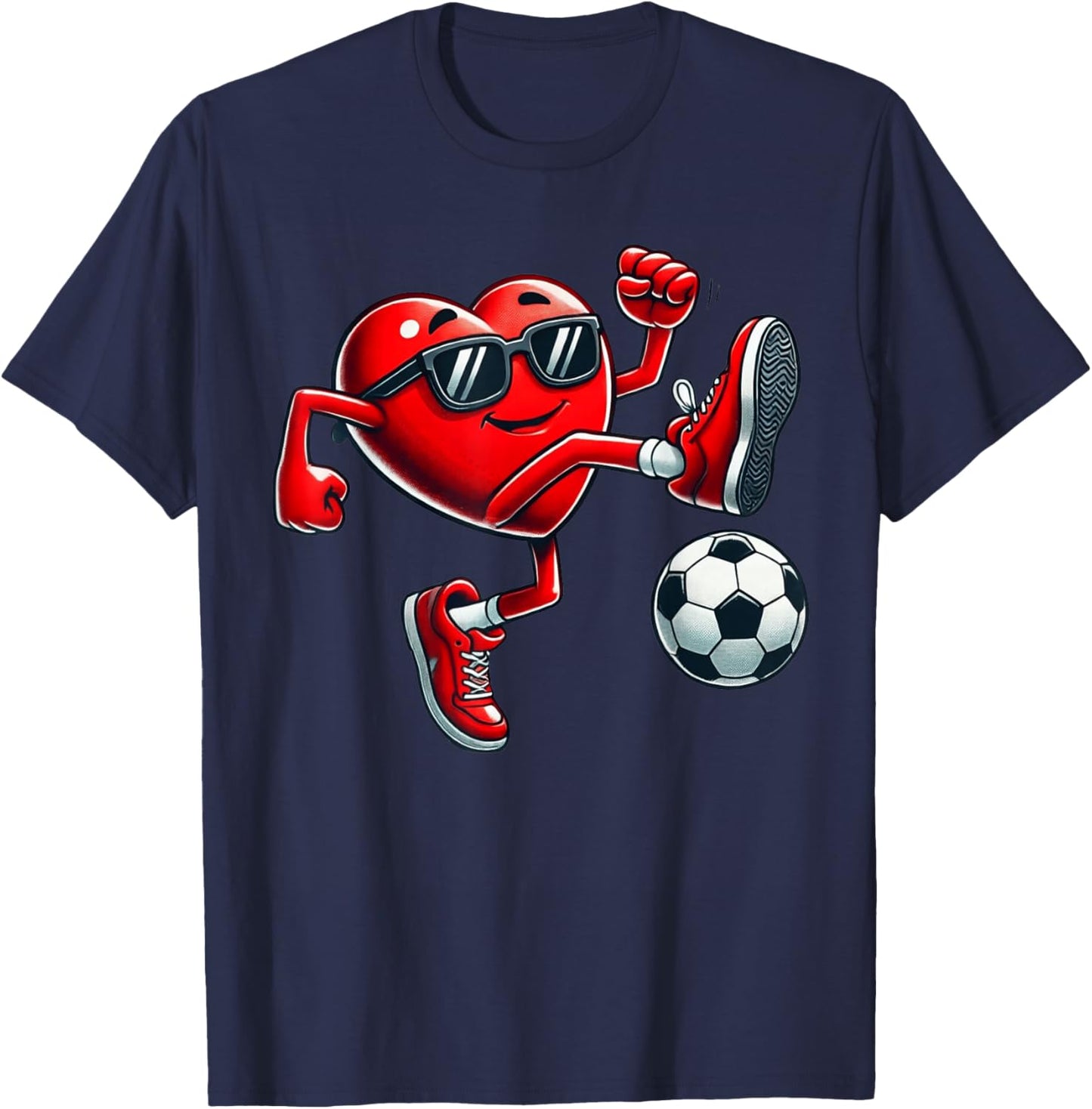 Valentines Day Soccer Funny Red Heart Love Boys Girls Kids T-Shirt - T-Shirt | Navy