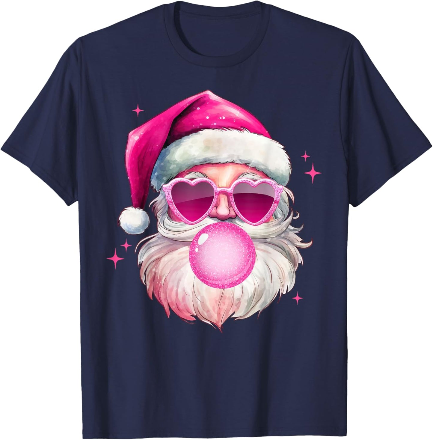Cute Pink Santa Christmas Blowing Bubble Gum Xmas Girls T-Shirt - T-Shirt | Navy