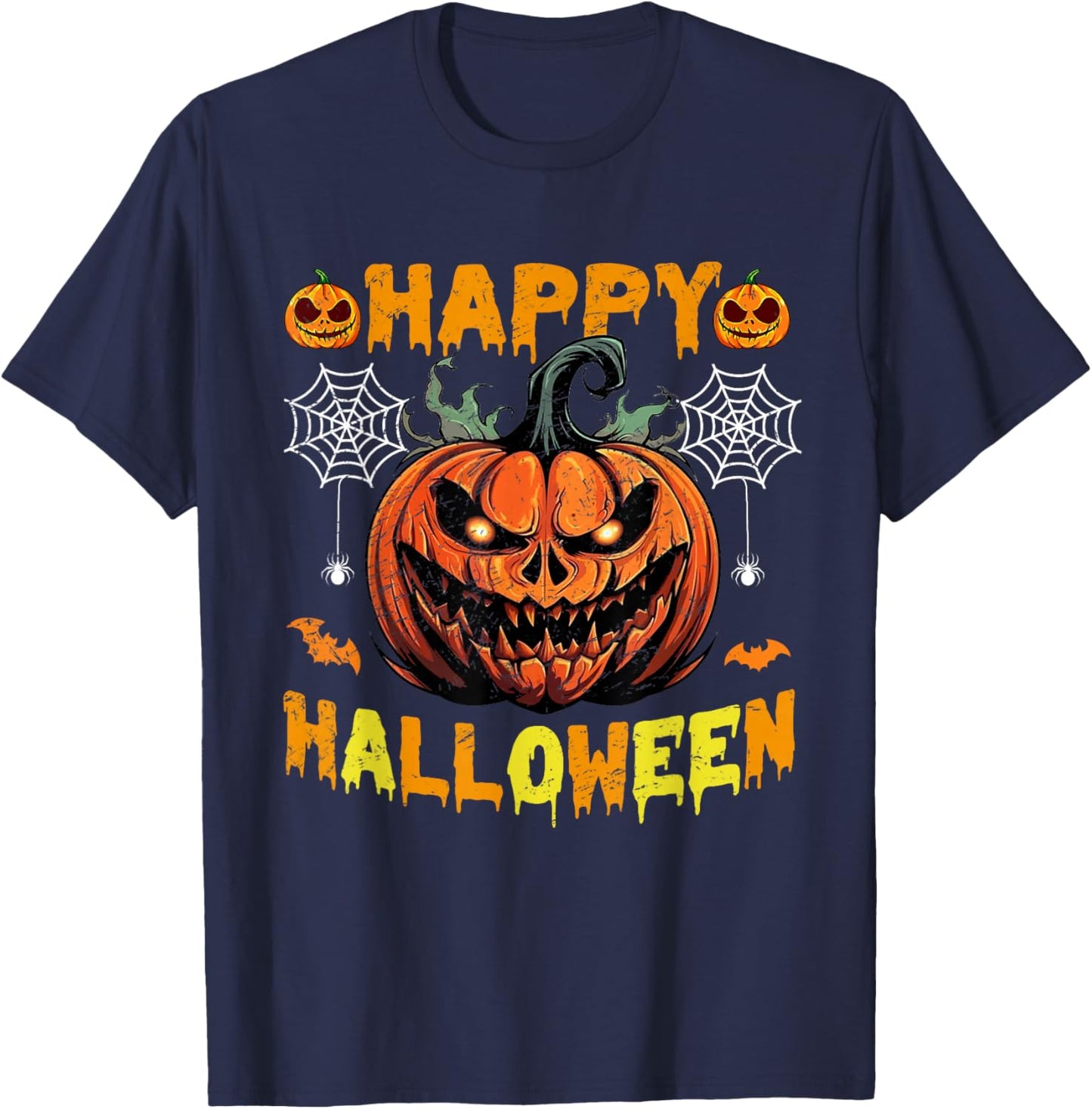 Funny Halloween Trick Or Treat Pumpkin Happy Halloween 2025 T-Shirt - T-Shirt | Navy