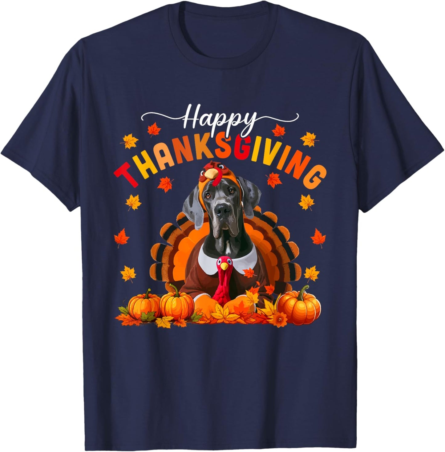 Happy Thanksgiving Great Dane Cosplay Fall Turkey Owner Kids T-Shirt - T-Shirt | Navy