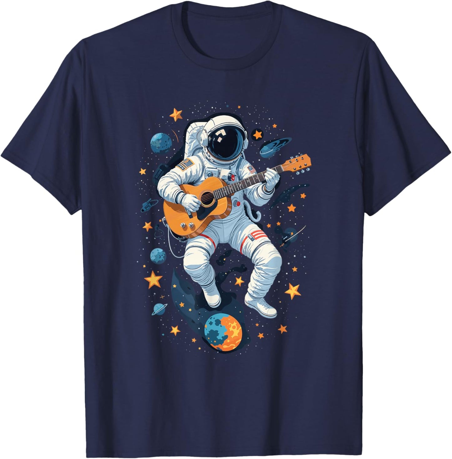 Astronaut Playing Guitar Shirt Spaceman Guitarist Musician T-Shirt - T-Shirt | Navy