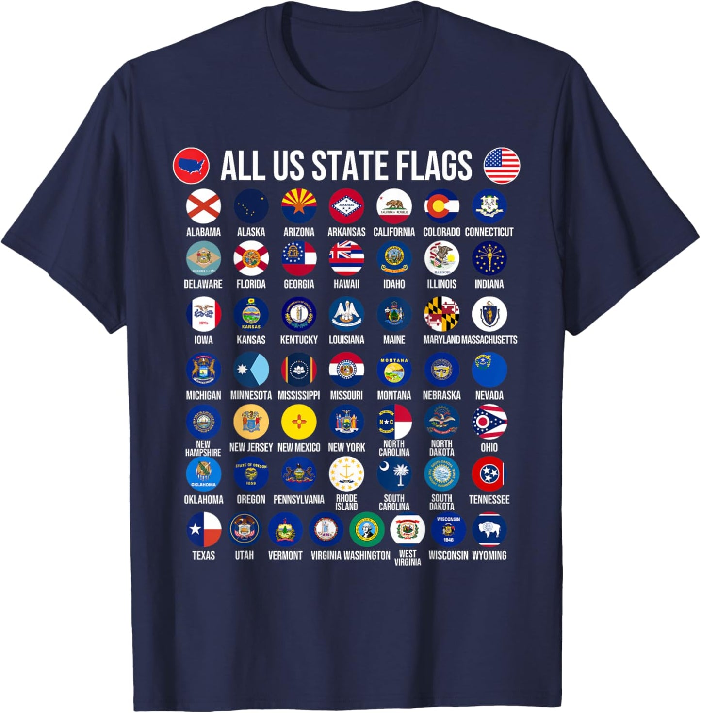 Flags of the U.S. States 50 Flags American Geography T-Shirt - T-Shirt | Navy