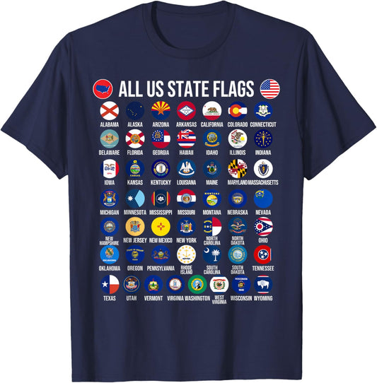 Flags of the U.S. States 50 Flags American Geography T-Shirt - T-Shirt | Navy