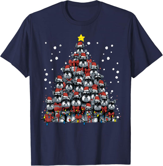 Schnauzer Dog Christmas Tree Xmas Men Women Boys Girls Kids T-Shirt - T-Shirt | Navy