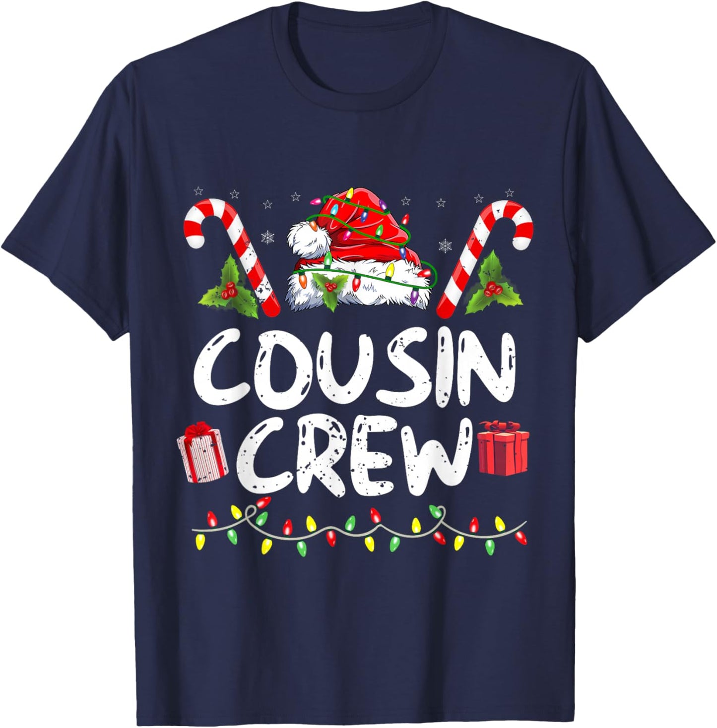Christmas Cousin Crew Santa Hat Men Women Kids T-Shirt - T-Shirt | Navy