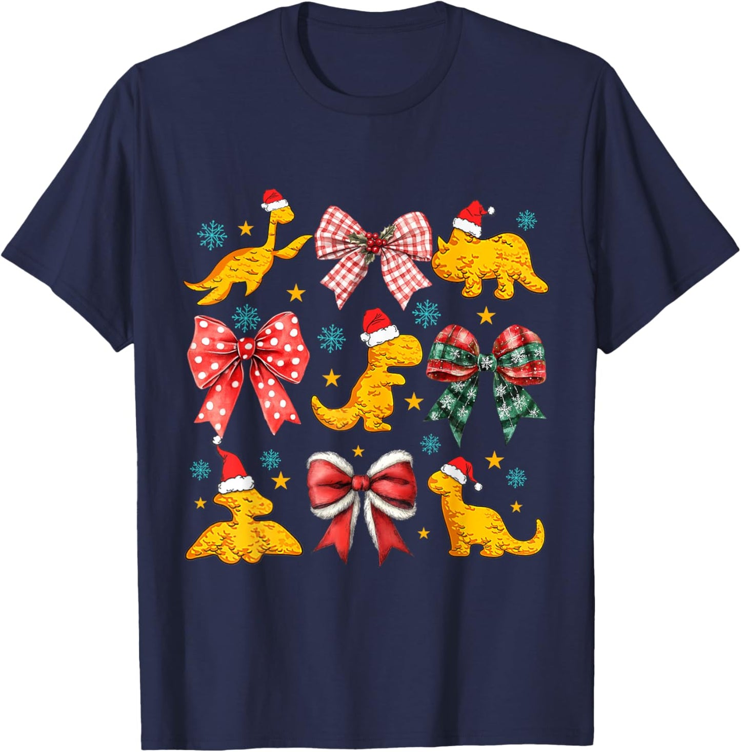 Coquette Bow Dinosaur Dino Chicken Nuggets Christmas Girly T-Shirt - T-Shirt | Navy