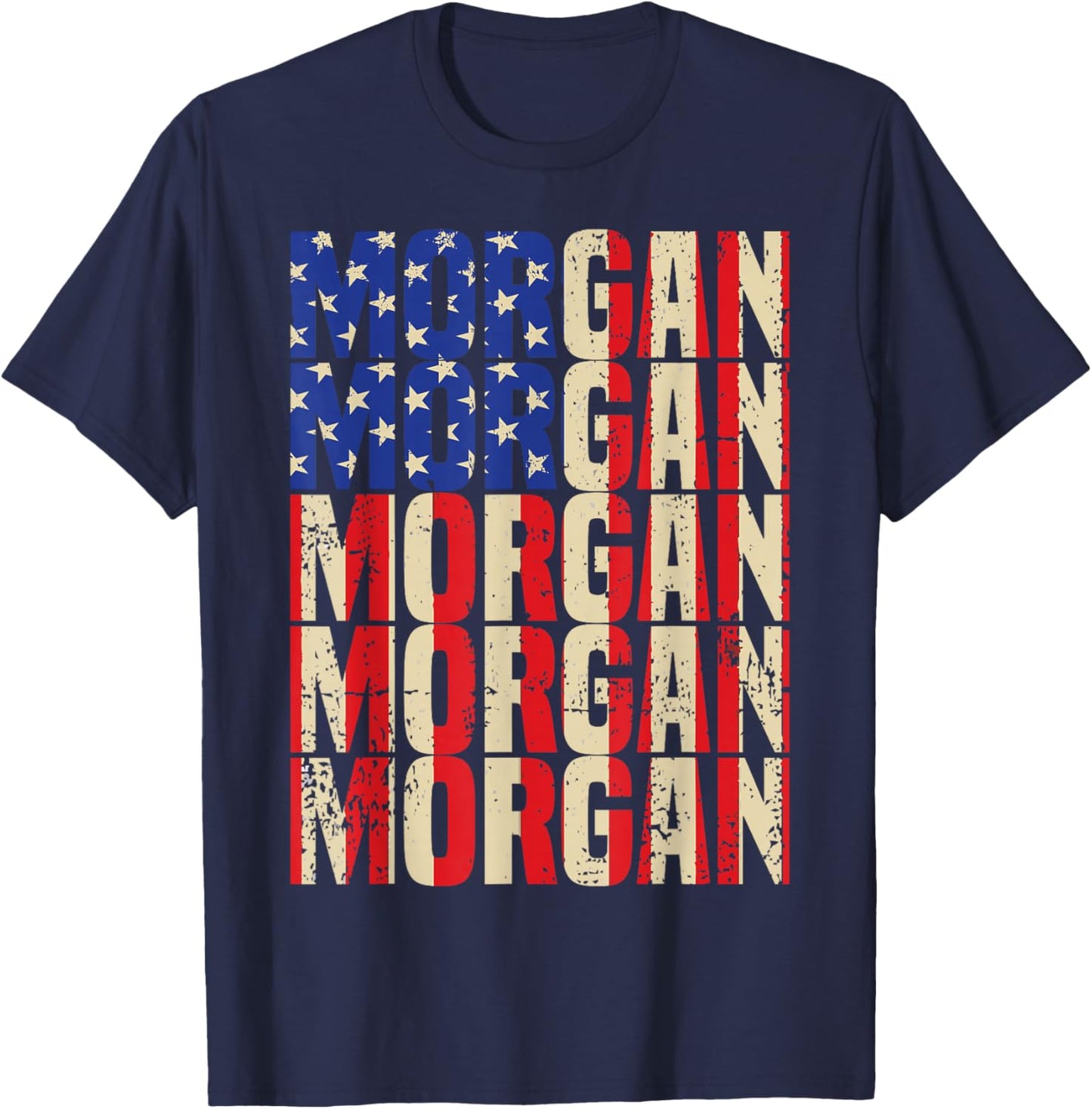 Morgan First Name Boy Men American Flag Vintage Style USA T-Shirt - T-Shirt | Navy