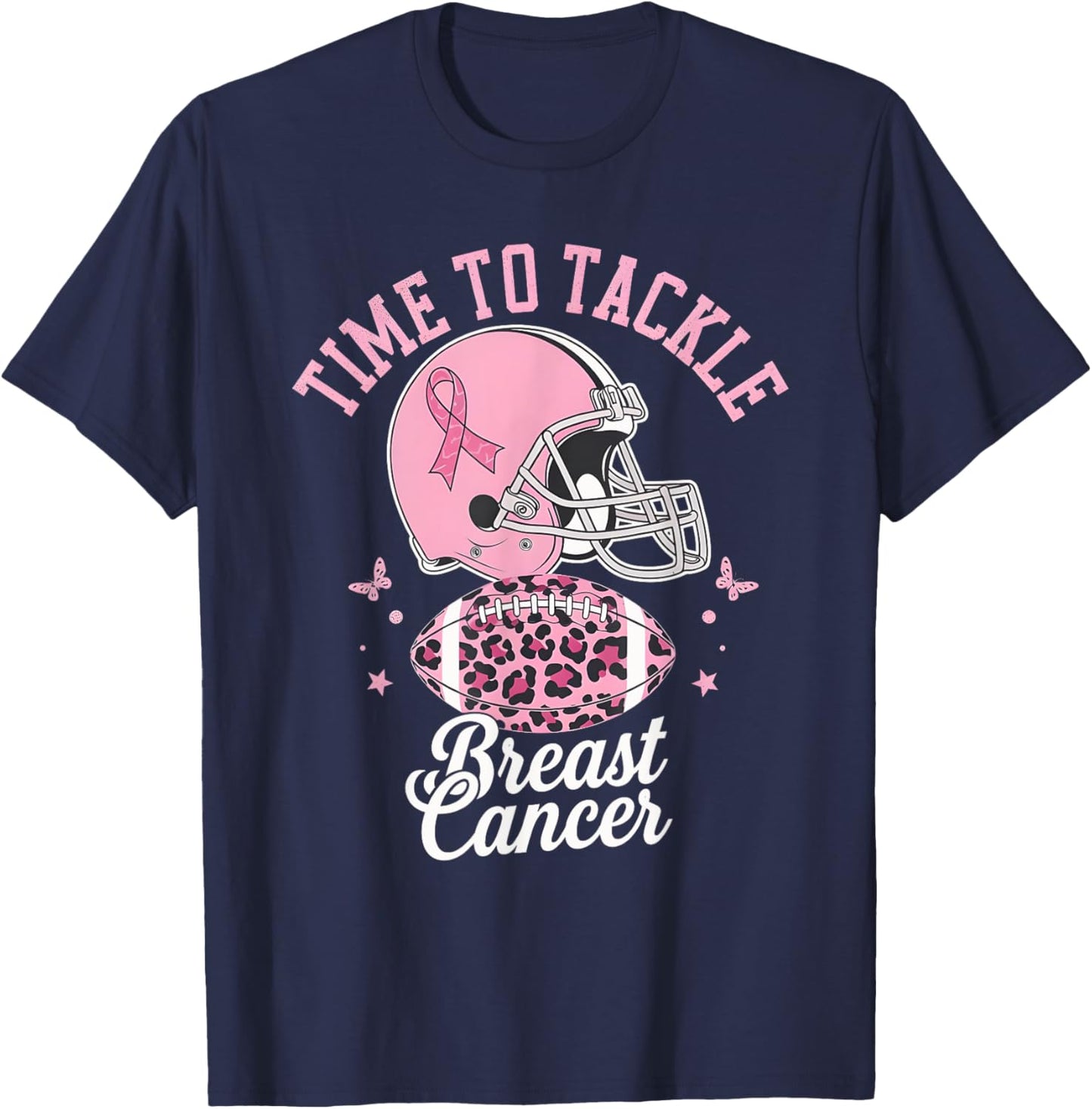 Tackle Football Breast Cancer Awareness Pink Ribbon Boys Kid T-Shirt - T-Shirt | Navy
